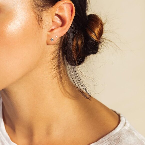 925 Sterling Silver 4 Prong Cubic Zirconia Stud Earrings for Women, Hypoallergen - Picture 4 of 5